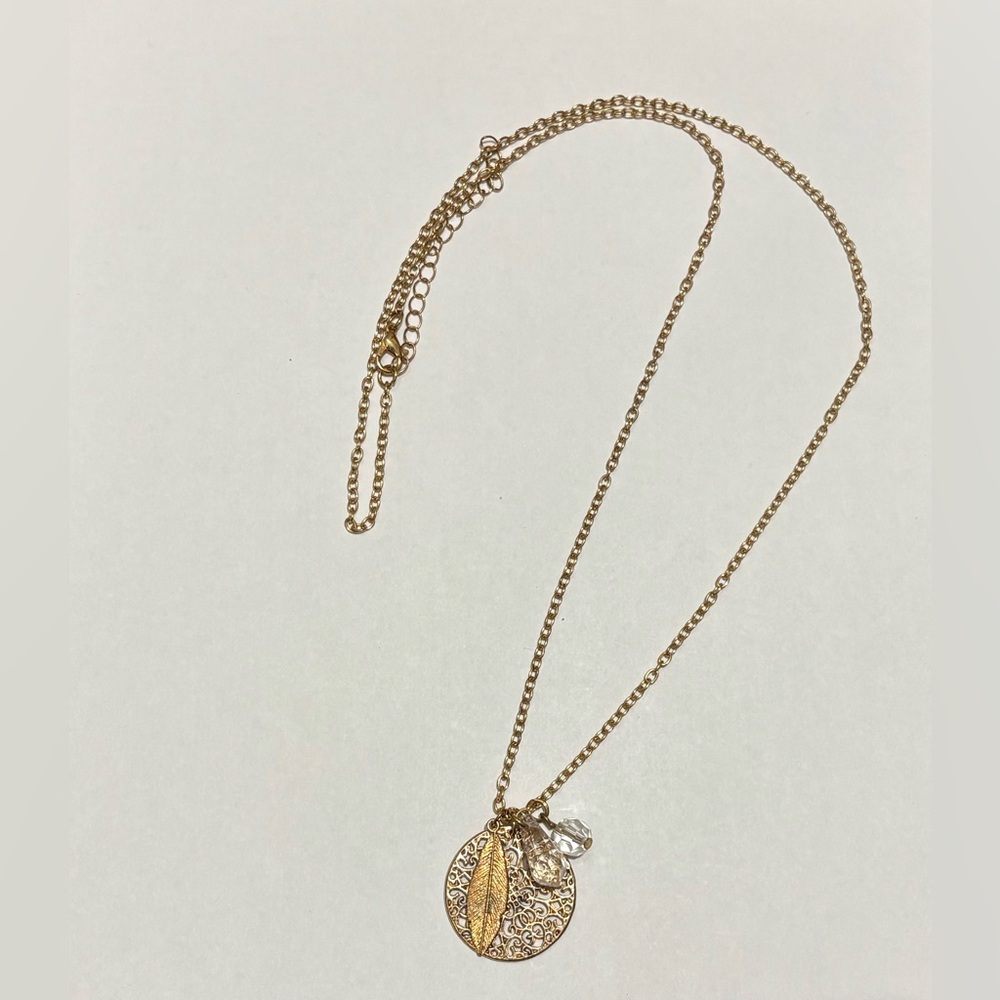 Vintage feather pendant gem and chain necklace - Picture 2 of 6